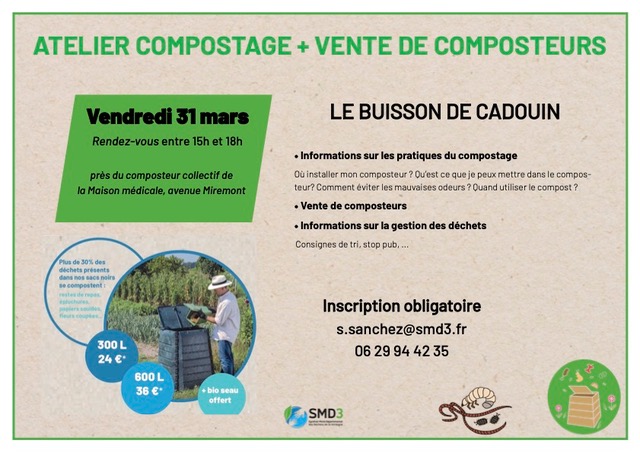Flyers ateliers compostage Le Buisson de Cadouin 31 mars.2023