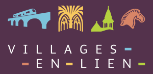 "VILLAGES EN LIEN" sur fond pourpre format PNG, taille 2652x1287